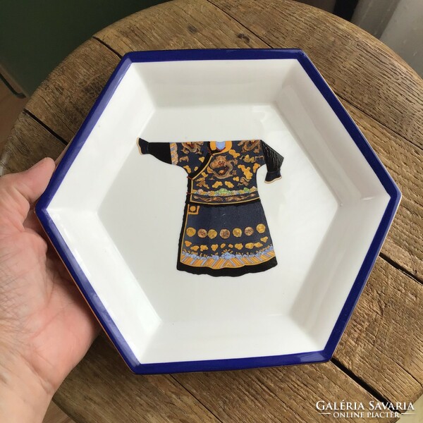 Régi kézzel festett Asianera porcelán kínáló dísz tányér, tál