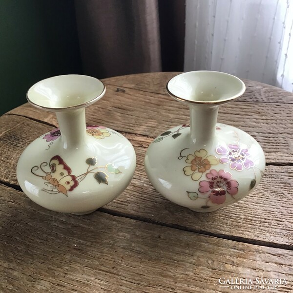 Pair of old Zsolnay porcelain small vases