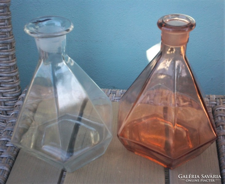 Vintage hexagonal liqueur glass bottle, color and colorless 2 pcs together
