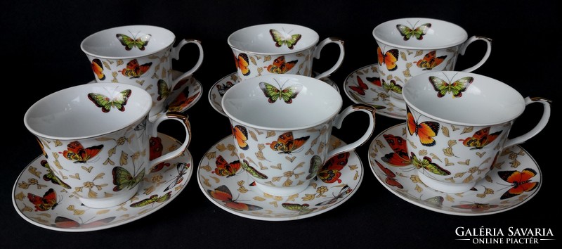 Dt/209. Gold-plated, 6-person, butterfly fine porcelain tea sets in a gift box