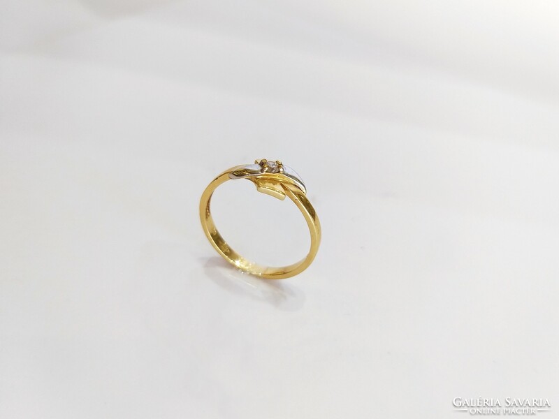 14K. Új, női masnis arany gyűrű, gyémánt / brill kővel (No.: 26)