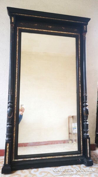 Antik 1800-as évek Boulle álló tükör posztamens szobortartó viràgtartó résszel kastély kúria