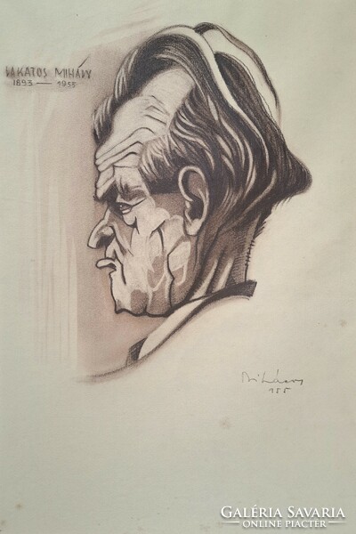 Lakatos Mihály portréja - 1955 - jelzett pasztell arckép