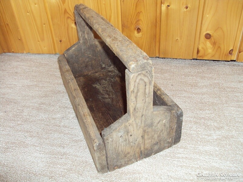Antique old unique wooden box chest storage tool carrier tool loft style design