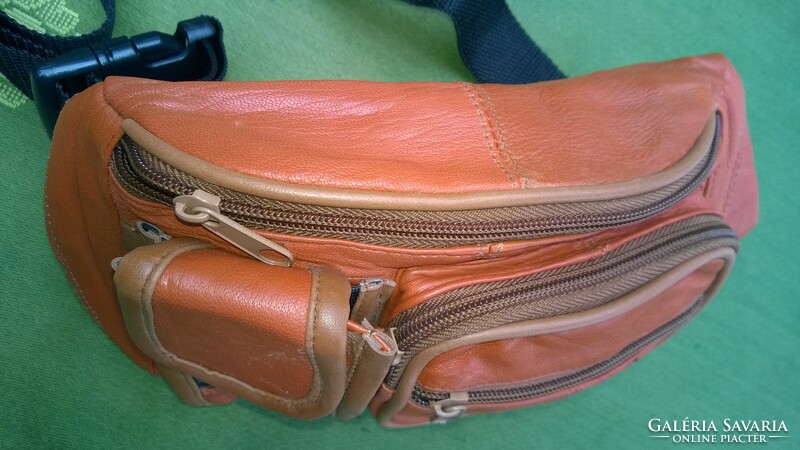 Leather belt bag brown, 4 zipped pockets + phone/ID card holder