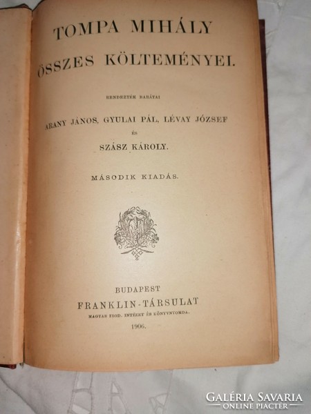 Tompa Mihály összes költeményei 1906-os aranyozott vászon díszkötésben