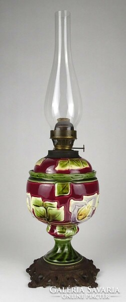 1L975 antique Viennese gebruder brünner secession majolica oil lamp 49.5 Cm