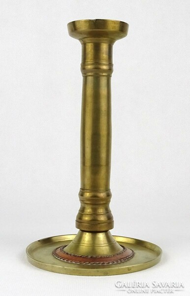 1M936 antique yellow and red copper Biedermeier candle holder 18.5 Cm
