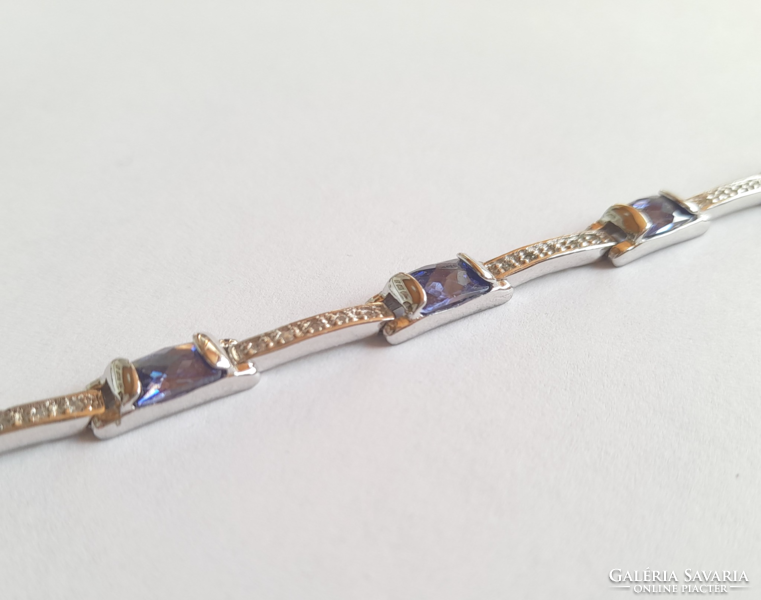 Old Hungarian silver bracelet with blue and white stones