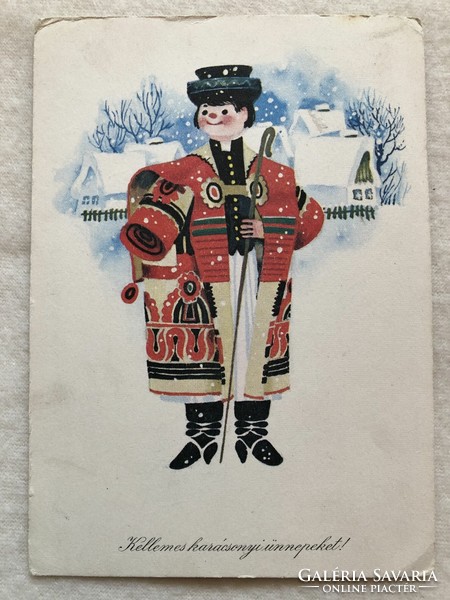 Old Christmas card with drawings - drawing by Károly Kecskeméty -3.