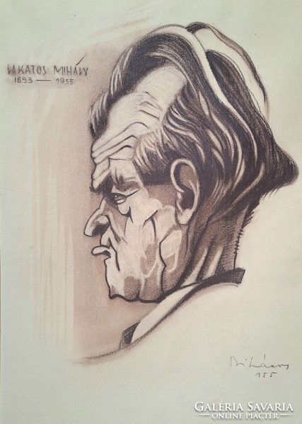 Lakatos Mihály portréja - 1955 - jelzett pasztell arckép