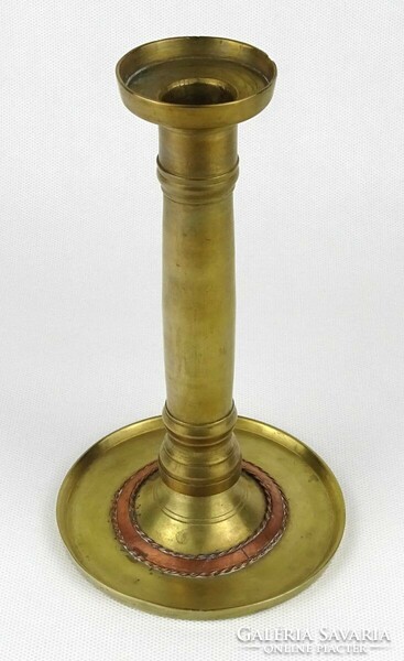 1M936 antique yellow and red copper Biedermeier candle holder 18.5 Cm