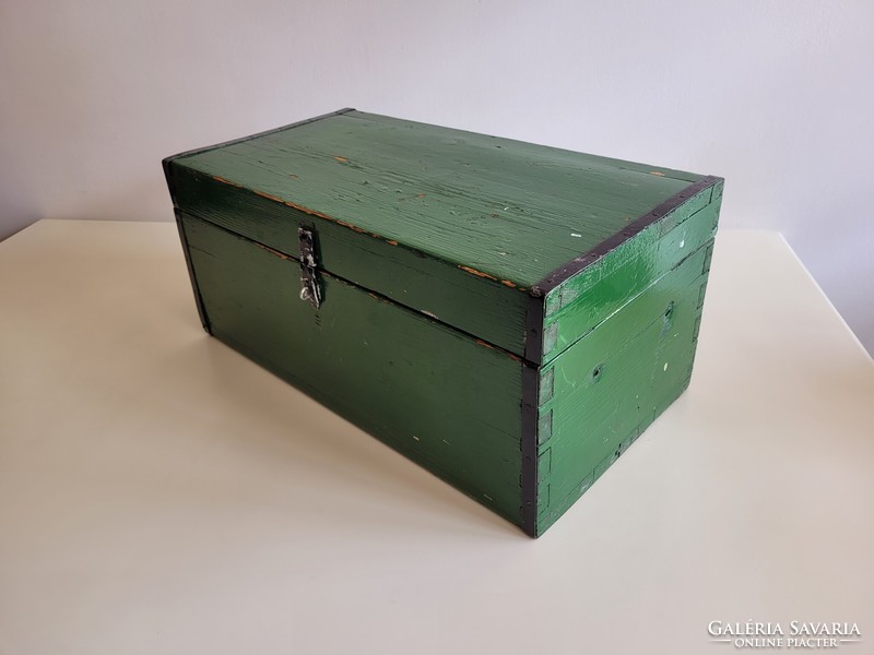 Old iron-clad wooden military chest 63.5 cm wooden chest