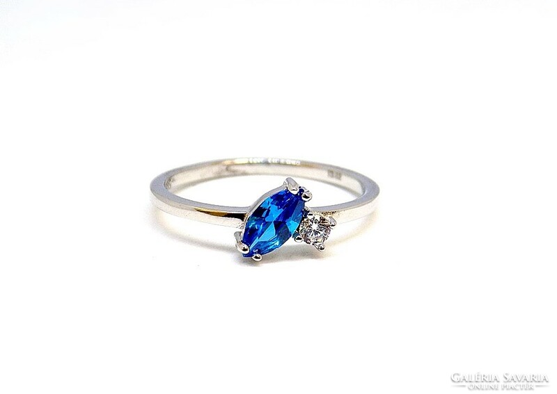 White gold ring with blue and white stones (zal-au117467)