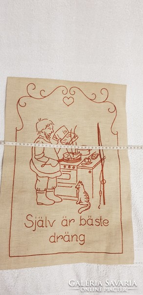 Embroidered canvas with kitchen motif, wall