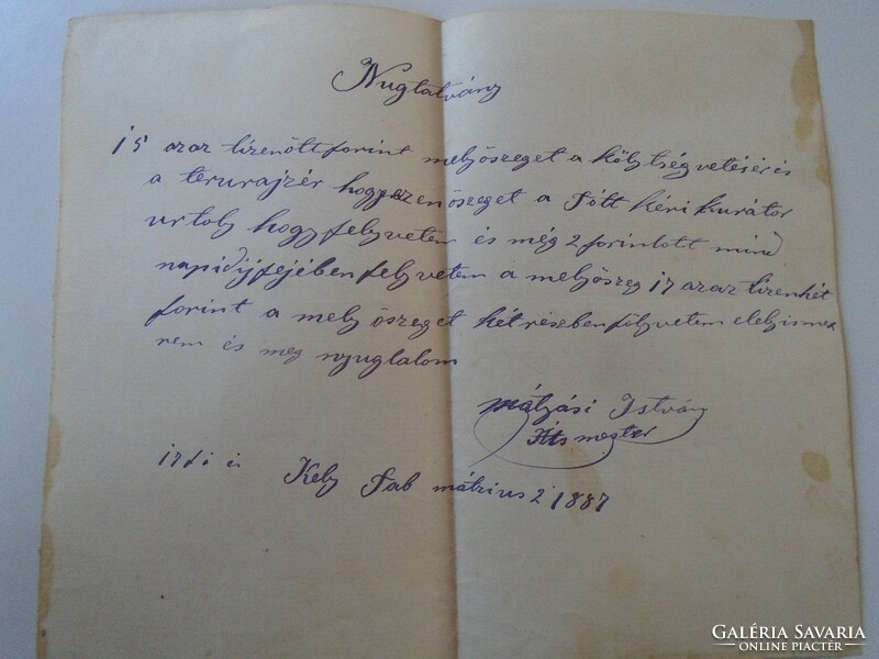 D195110 Nyugtatvány 1887 TAB - 15 forint  Tótkér  kurátor úr - Mátyási István Áts mester