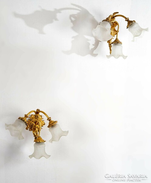 Aranyozott bronz falikar párban - angyalfigurával