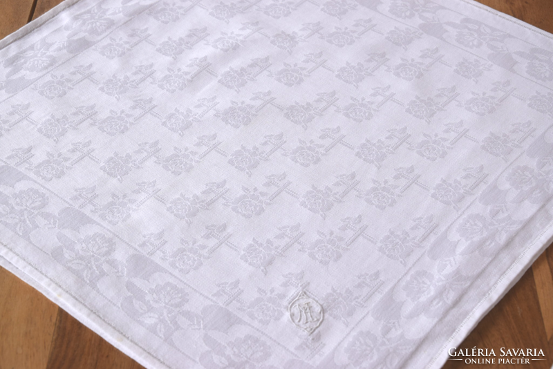 Old antique art deco damask napkin set towel flower pattern azure 2 pcs 49 x 48