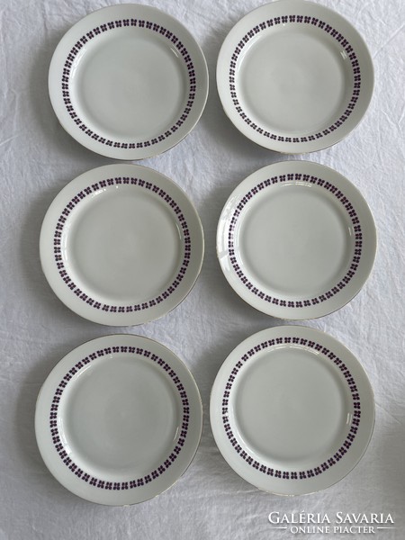Retro, vintage 6 lowland porcelain plates with purple flowers, flat plates
