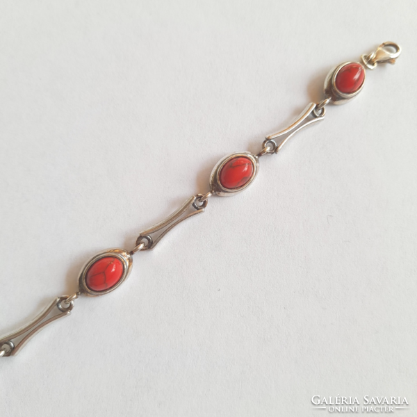 Old silver art deco bracelet with red stones