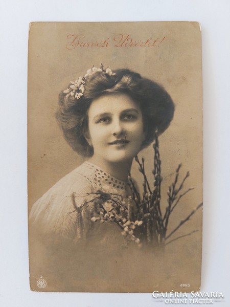 Régi húsvéti képeslap 1919 fotó levelezőlap hölgy