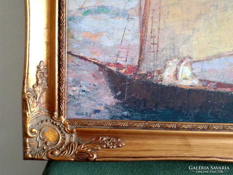 Odilon Redon: Fehér ruhás nők hajója, vászonnyomat reprodukció arany Blondel képkeretben 50x60 cm