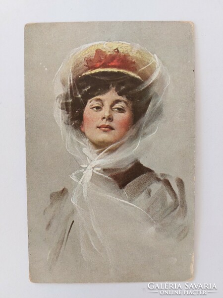 Old postcard artist drawing 1908 postcard lady