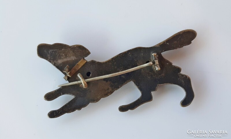 Antique bronze dog brooch