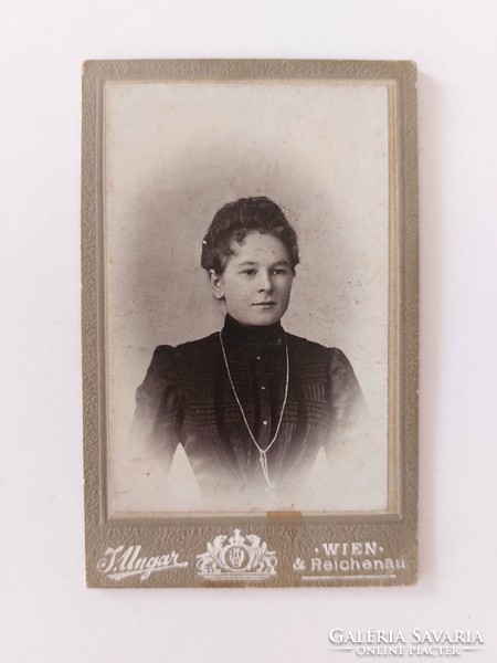 Antik női fotó J. Ungar fotográfus Wien régi bécsi fénykép