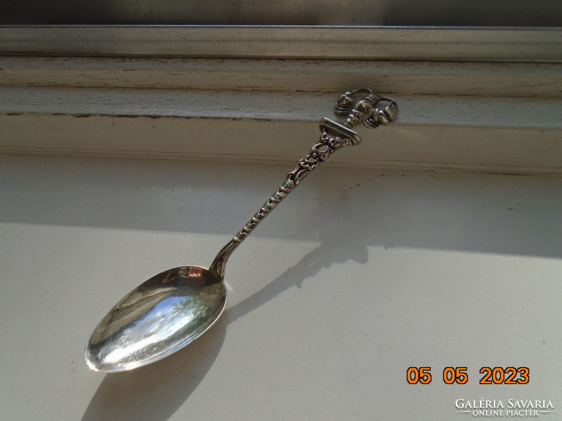 Antique goldsmith's figural miniature crab on a pedestal, 800 silver decorative spoon