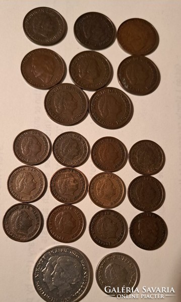 Dutch money collection lot. 1 cent, 5 cents, 25 cents, 1 guilder.