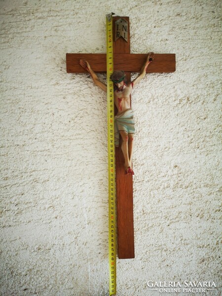Antique cross crucifix, jesus christ wooden carved hand painted beautiful work, parting collection