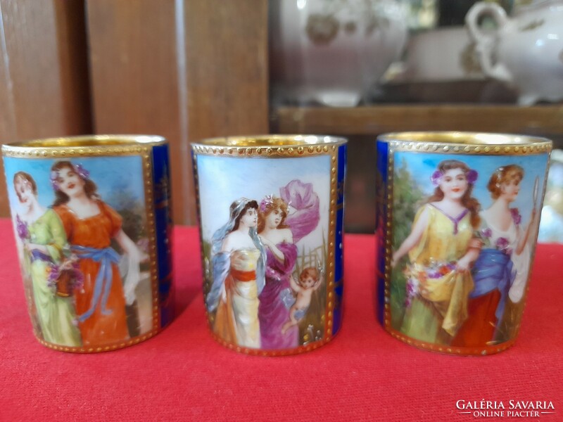 Late 19th century alt wien austria hand-painted, gilded coffee-mocha cup set.
