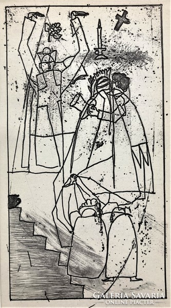 Béla Kondor (1931-1972): illustration, etching for defenseless heroes, oeuvre catalog 65/39