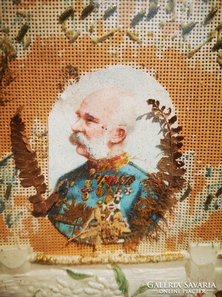 Antik Obsit, szolgáati emlék, Ferenc József Császár, katonai fotó, fakeretben