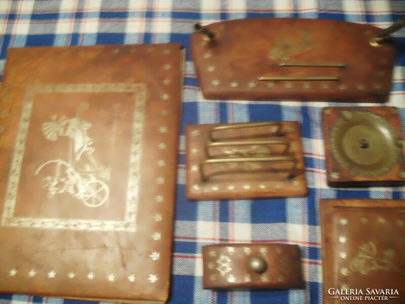 Antique art deco leather desk set