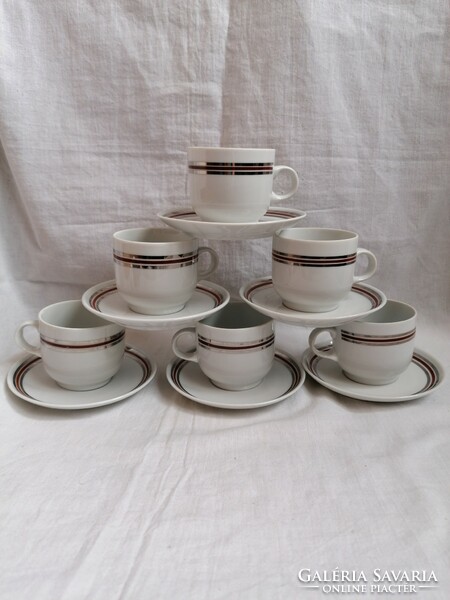 6 Great Plain silver - burgundy striped coffee cups with coasters