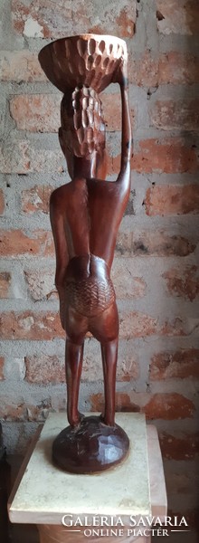 Teak wood African woman sculpture