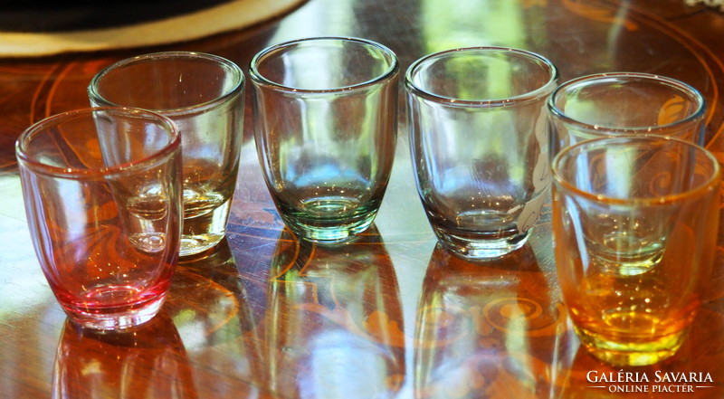 6 Brandy/liquor glasses made of thick, colored glass
