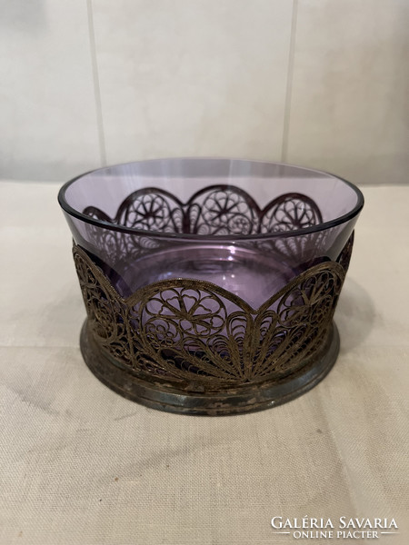 Silver-plated sugar bowl with glass insert