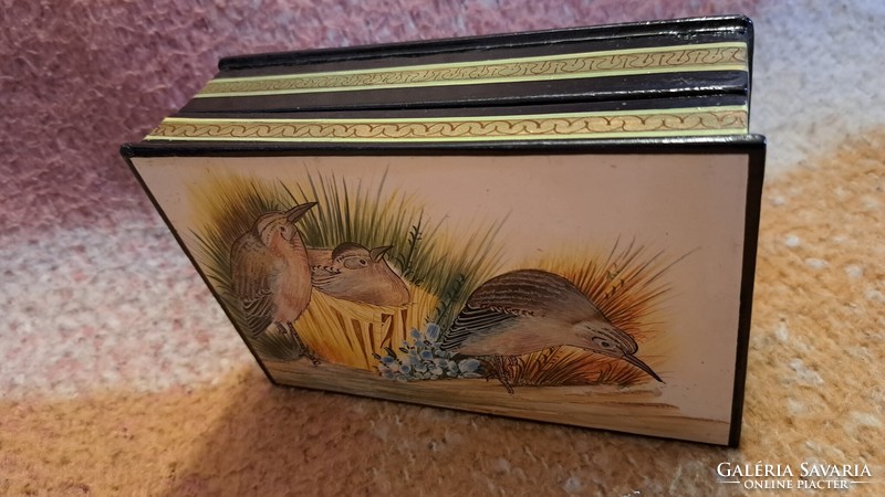 Antique lacquer box, lacquer wooden box with birds 7. (L3747)