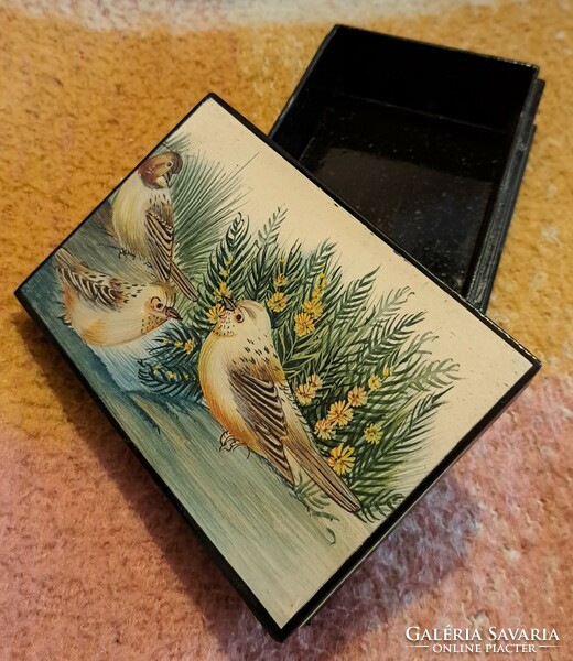 Antique lacquer box, wooden lacquer box with birds 9. (L3749)