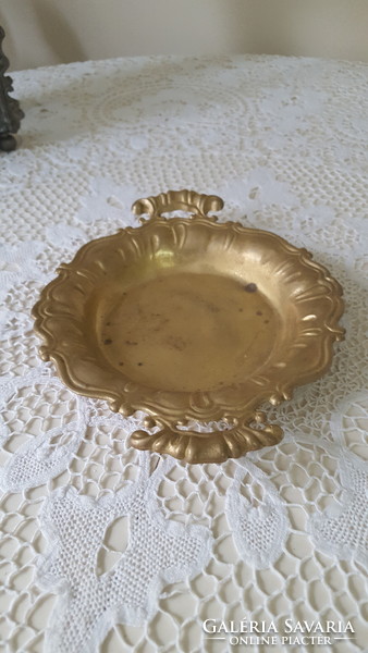 Nicely decorated small brass serving bowl with handles