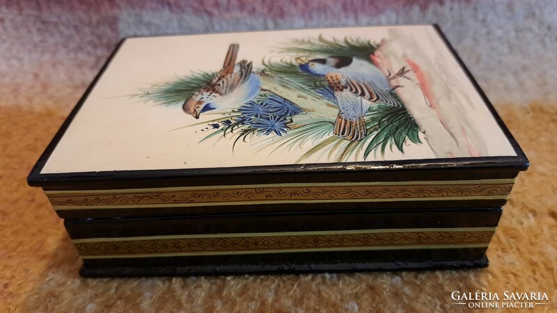 Antique lacquer box, wooden lacquer box with birds 2. (L3742)
