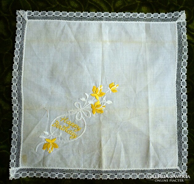 Thread lace decorative pocket square napkin 28.5 x 27 cm happy birthday embroidery