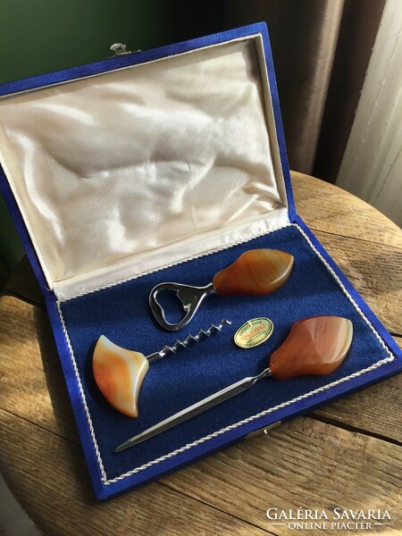 Old agate mineral drink accessory set in box