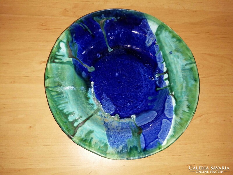 Iparművész kerámia kínáló tál, asztalközép  - átm. 30 cm (b)