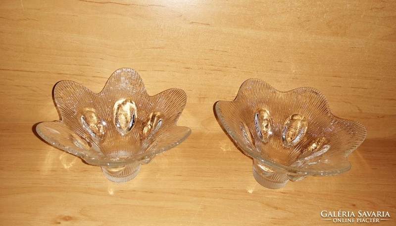 Retro üveg tálka gyertyatartó párban-  átm. 12-13 cm (31/d)