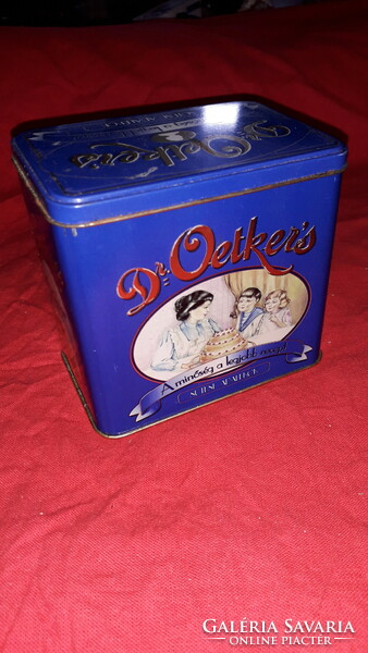 Régi DR.OETKER vanilia cukros / sütőporos fém lemez díszdoboz kék 15 x 9 x 14 cm a képek szerint