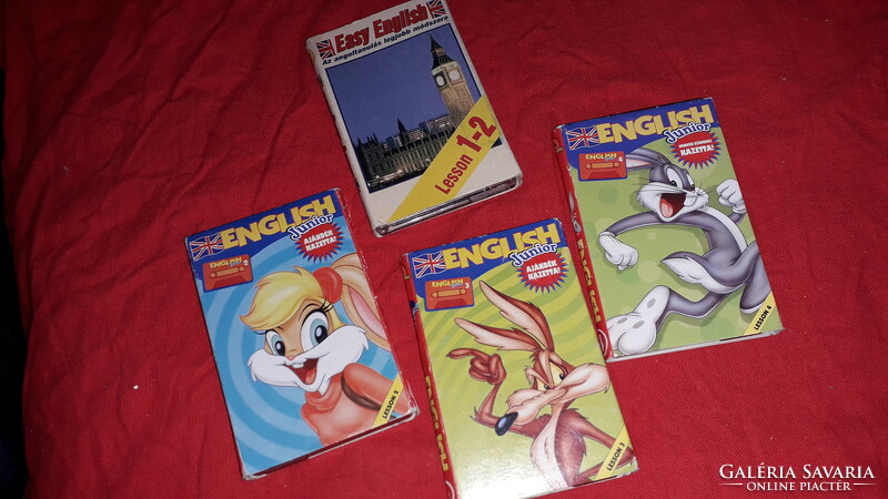 English-Hungarian retro language learning aid cassette package, all 4 as shown in the pictures